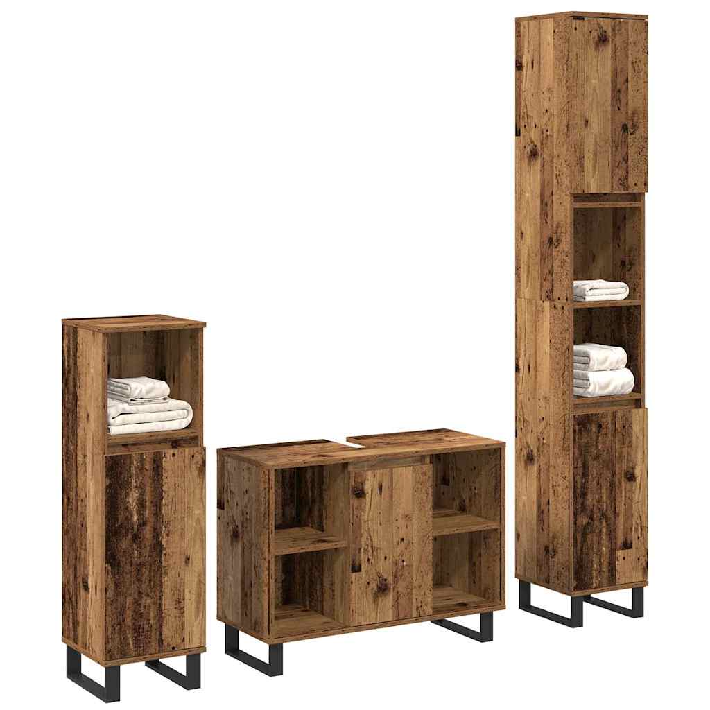 Badezimmermöbel-Set mit Regal mit Tür 3 pcs Braun Holzwerkstoff