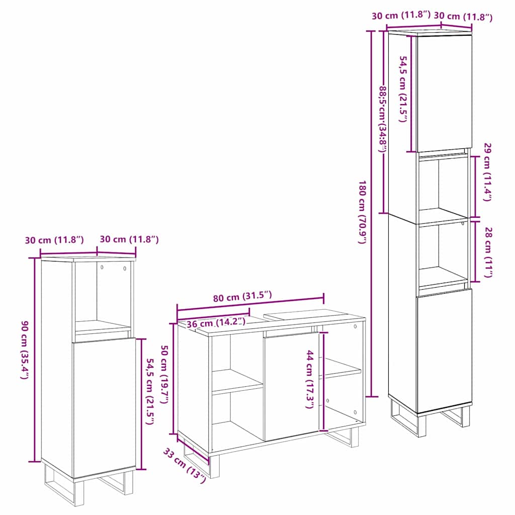 Badezimmermöbel-Set mit Regal mit Tür 3 pcs Braun Holzwerkstoff