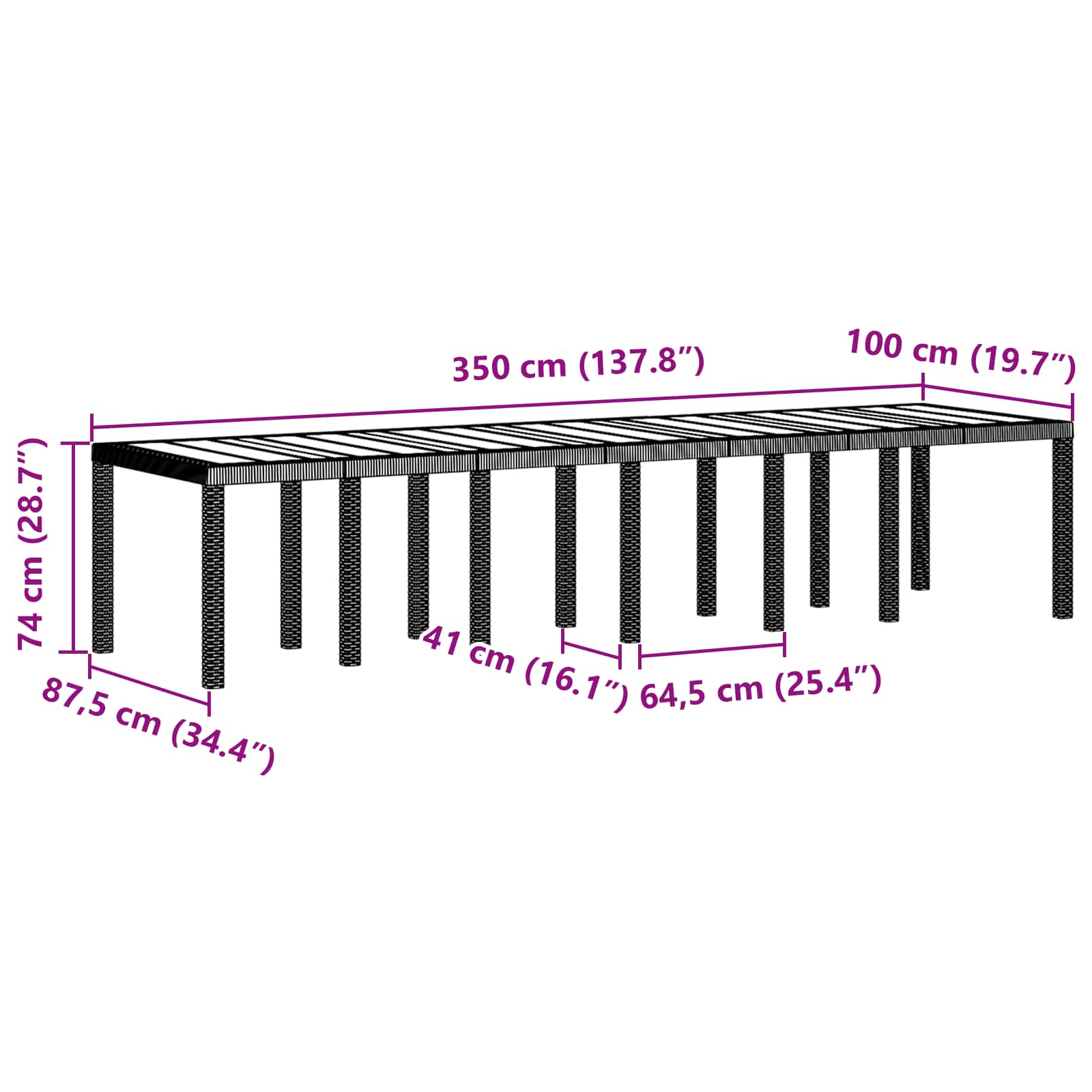 Gartentisch Braun 350 x 100 x 74 cm Poly-Rattan