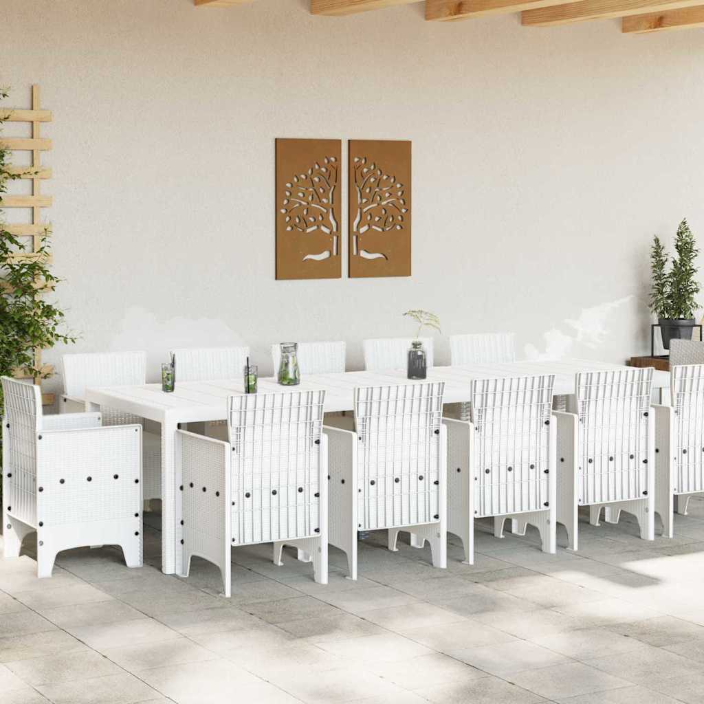 Garten Essgruppe 13 pcs Weiß Poly Rattan