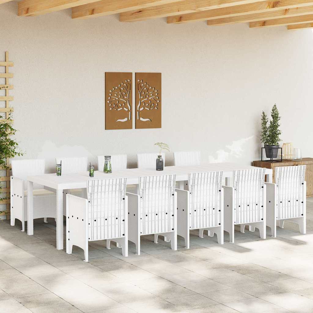Garten Essgruppe mit Kissen 11 pcs Weiß Poly-Rattan und Stahl