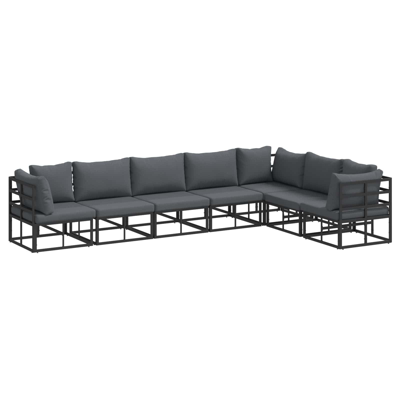 Gartensofa-set mit Kissen 7 pcs Schwarz Aluminium