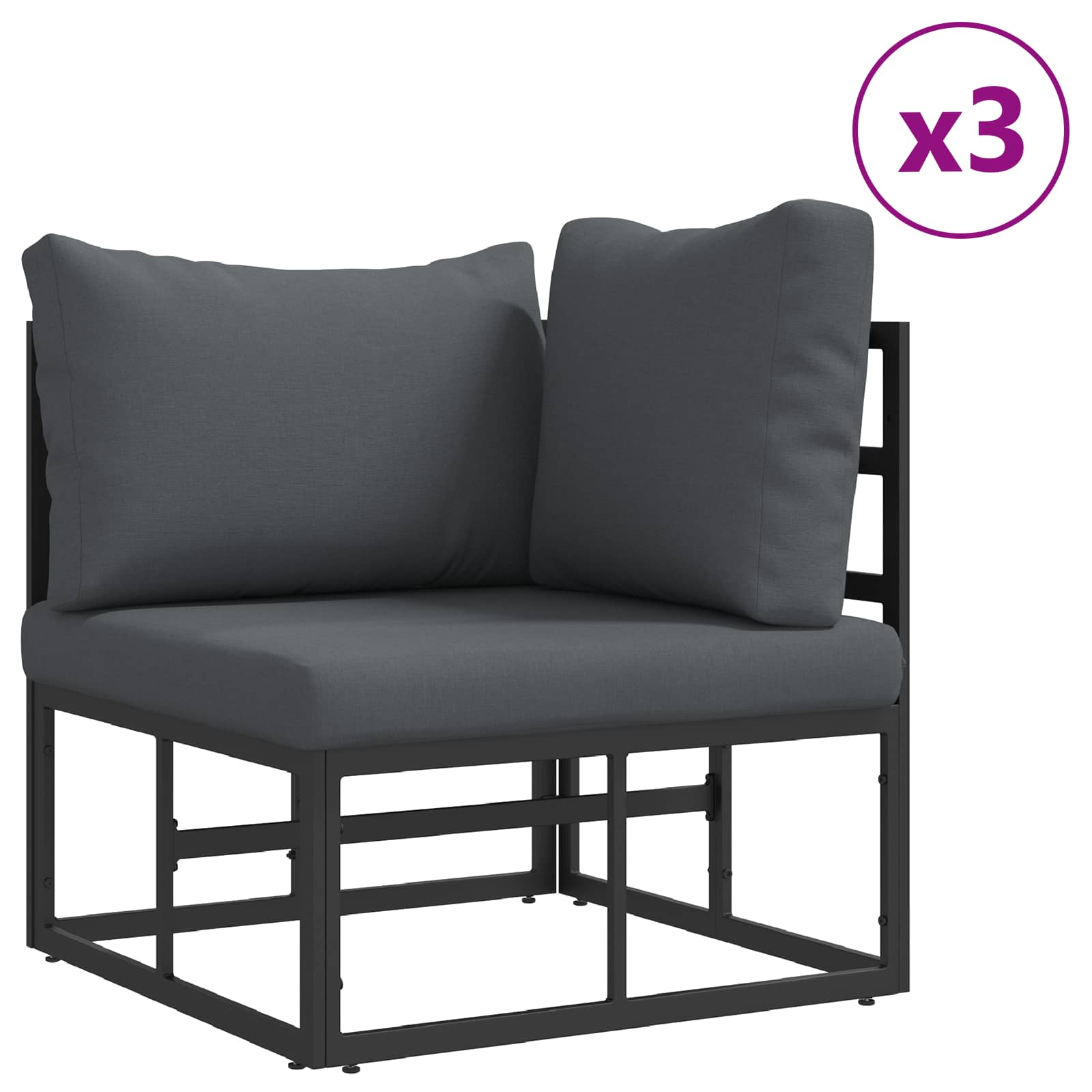 Gartensofa-set mit Kissen 7 pcs Schwarz Aluminium