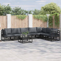 Gartensofa-set mit Kissen 8 pcs Schwarz Aluminium