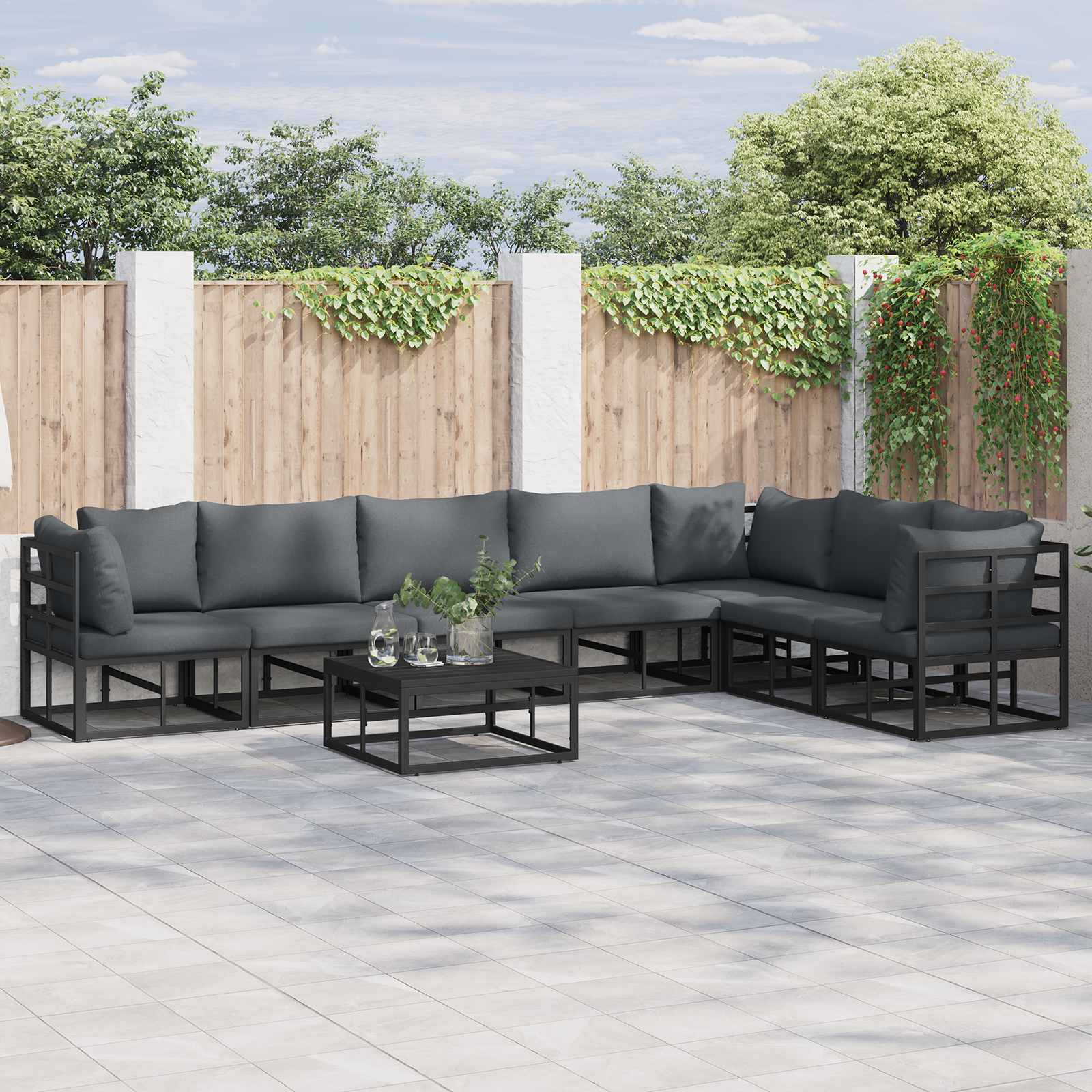 Gartensofa-set mit Kissen 8 pcs Schwarz Aluminium