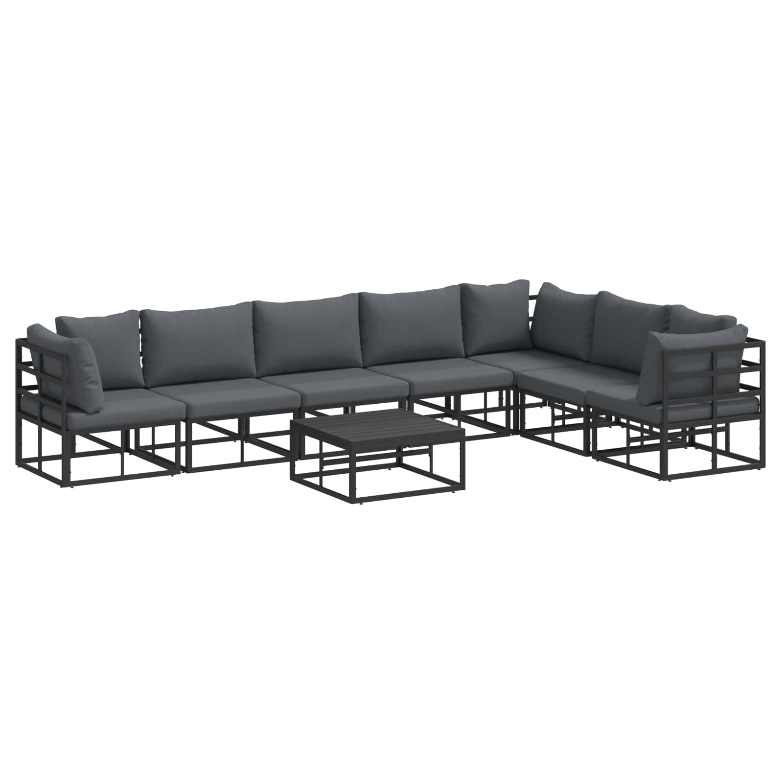 Gartensofa-set mit Kissen 8 pcs Schwarz Aluminium