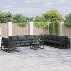 Gartensofa-set mit Kissen 10 pcs Schwarz Aluminium