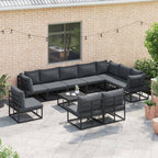 Gartensofa-set mit Kissen 10 pcs Schwarz Aluminium