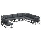Gartensofa-set mit Kissen 10 pcs Schwarz Aluminium