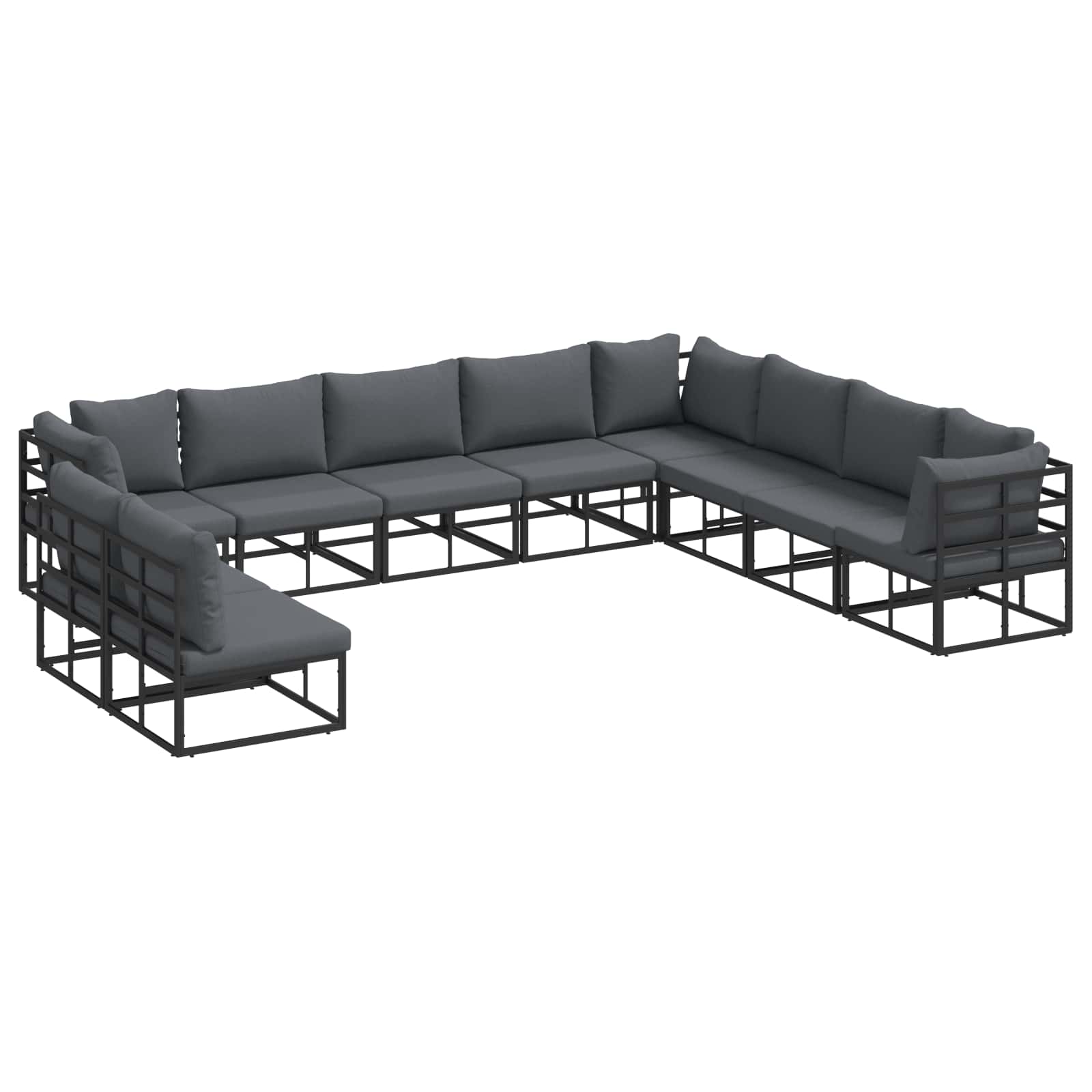 Gartensofa-set mit Kissen 10 pcs Schwarz Aluminium