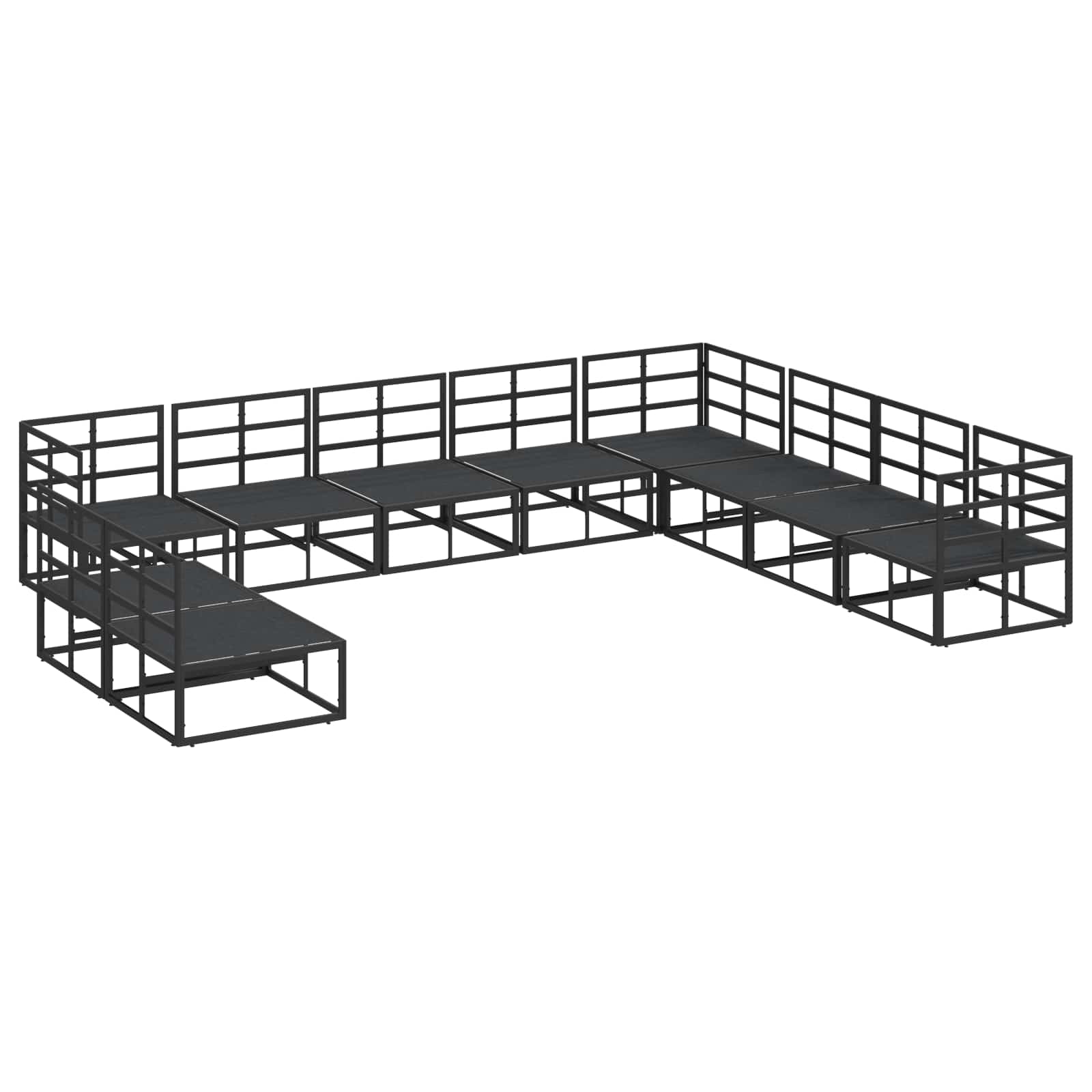 Gartensofa-set mit Kissen 10 pcs Schwarz Aluminium