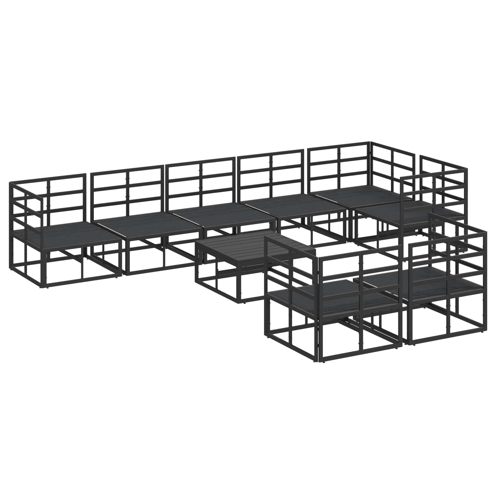 Gartensofa-set mit Kissen 9 pcs Schwarz Aluminium