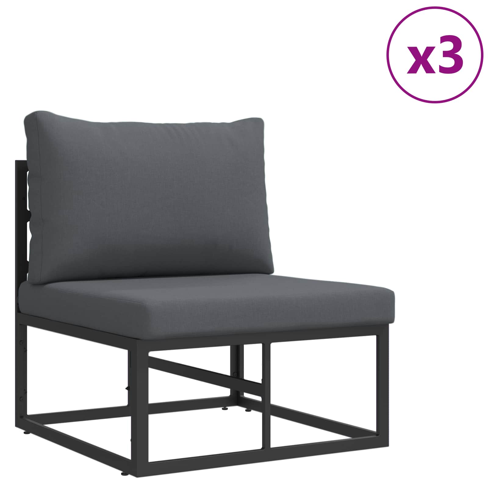 Gartensofa-set mit Kissen 9 pcs Schwarz Aluminium