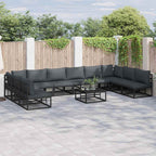 Gartensofa-set mit Kissen 10 pcs Schwarz Aluminium