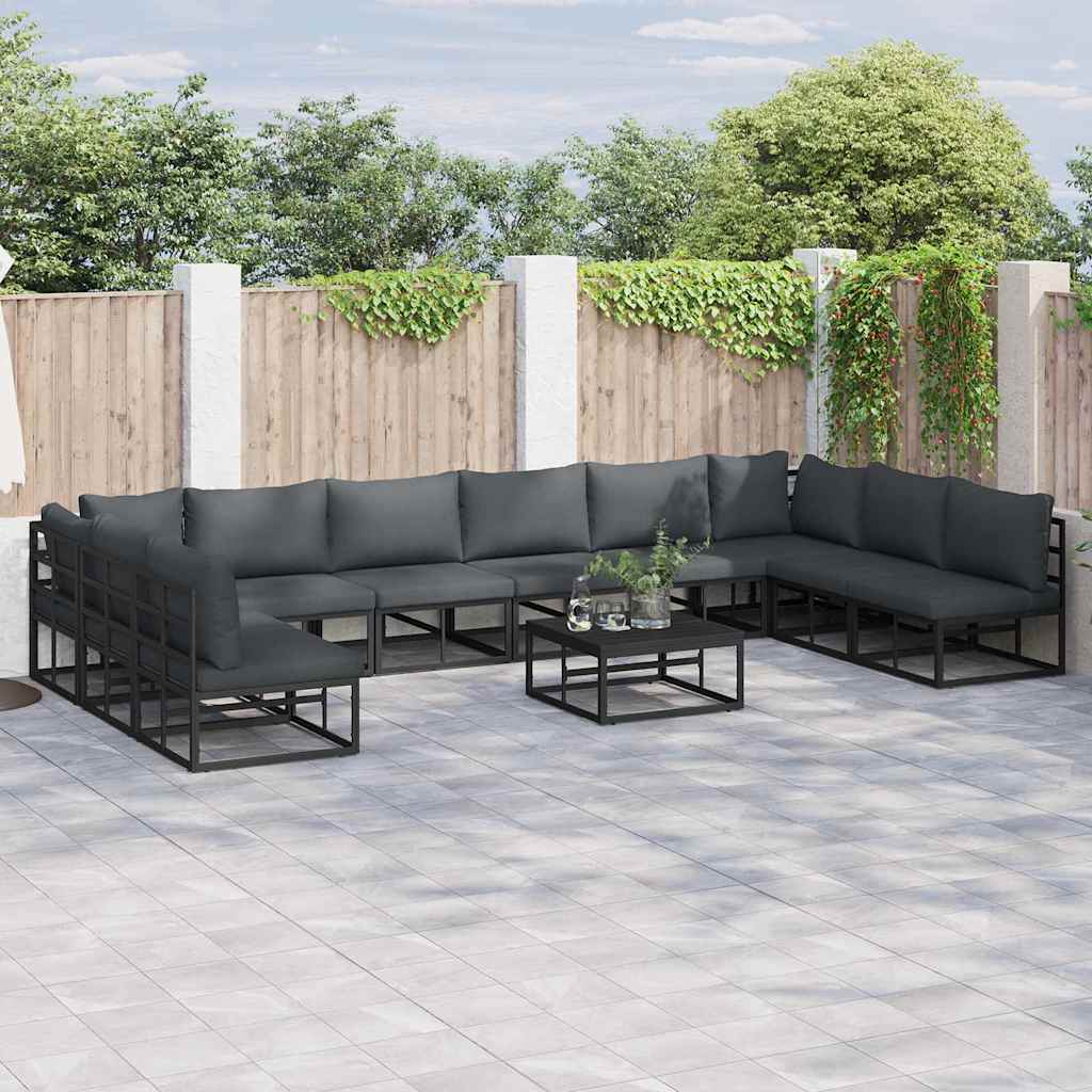 Gartensofa-set mit Kissen 10 pcs Schwarz Aluminium