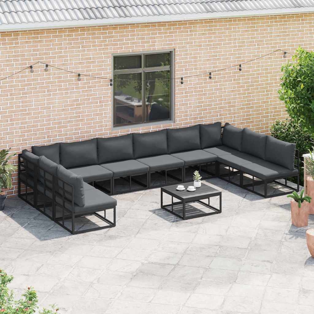 Gartensofa-set mit Kissen 10 pcs Schwarz Aluminium