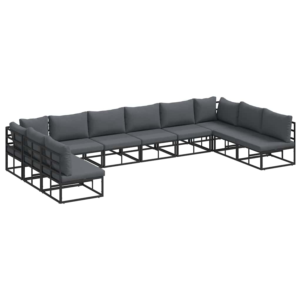 Gartensofa-set mit Kissen 10 pcs Schwarz Aluminium
