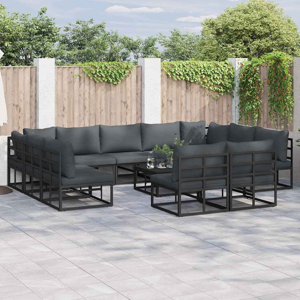 Gartensofa-set mit Kissen 12 pcs Schwarz Aluminium
