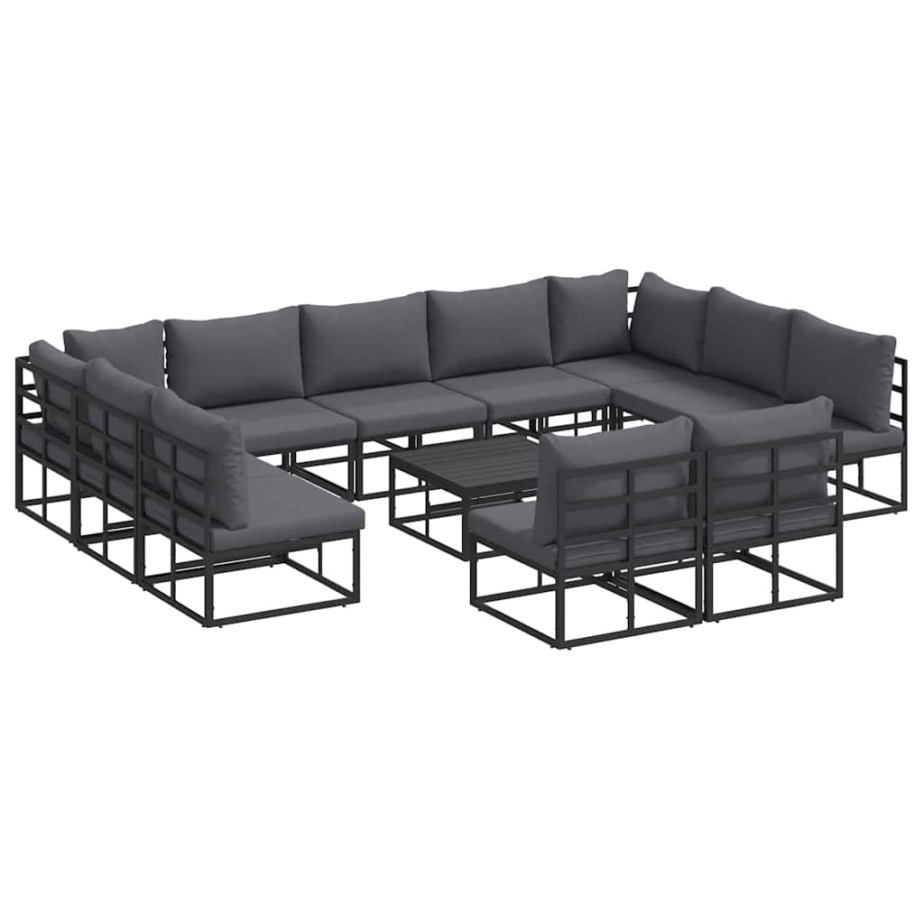 Gartensofa-set mit Kissen 12 pcs Schwarz Aluminium
