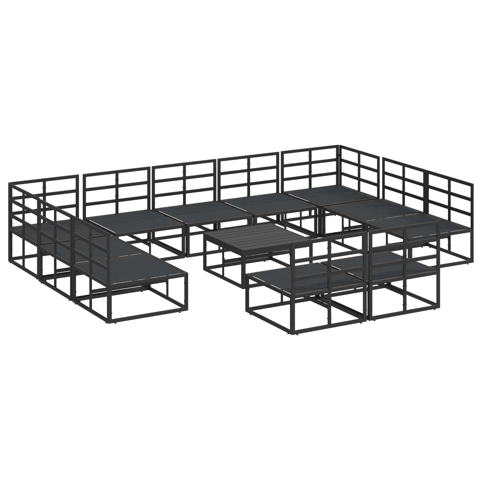 Gartensofa-set mit Kissen 12 pcs Schwarz Aluminium
