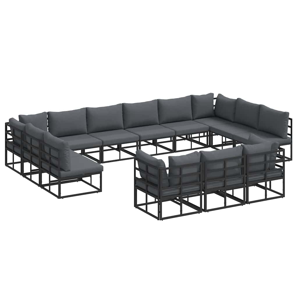 Gartensofa-set mit Kissen 13 pcs Schwarz Aluminium