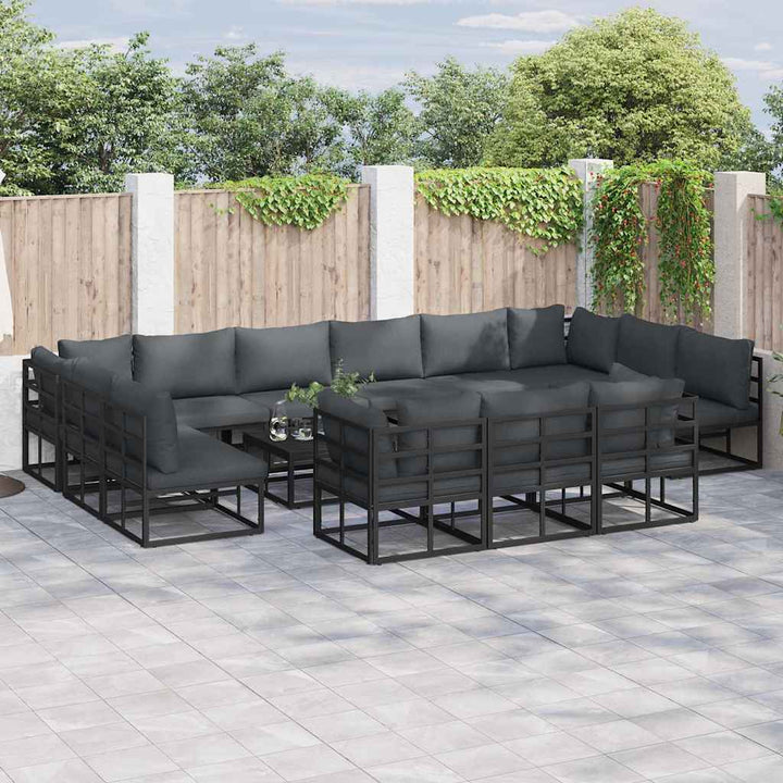 Garten-Sofa-Set mit Kissen 14 pcs Schwarz Aluminium