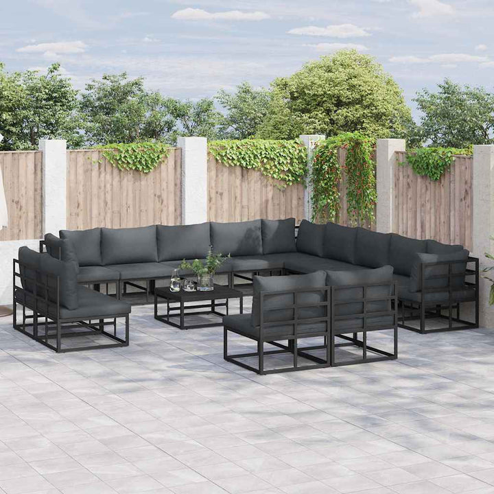 Garten-Sofa-Set mit Kissen 13 pcs Schwarz Aluminium