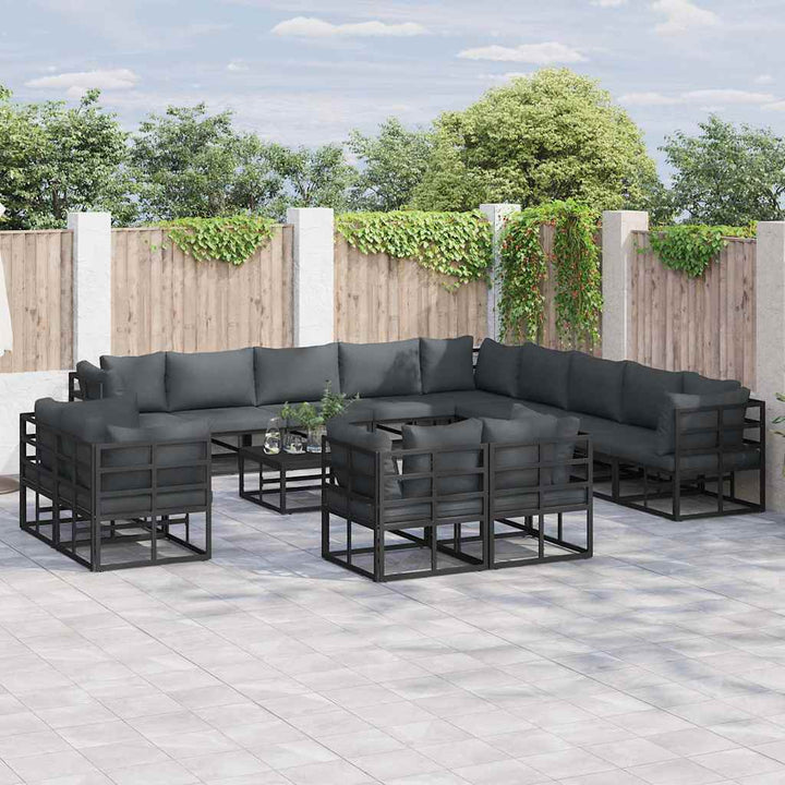 Garten-Sofa-Set mit Kissen 14 pcs Schwarz Aluminium
