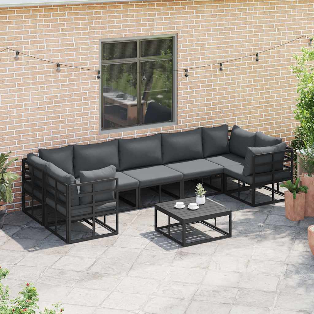 Gartensofa-set mit Kissen 7 pcs Schwarz Aluminium