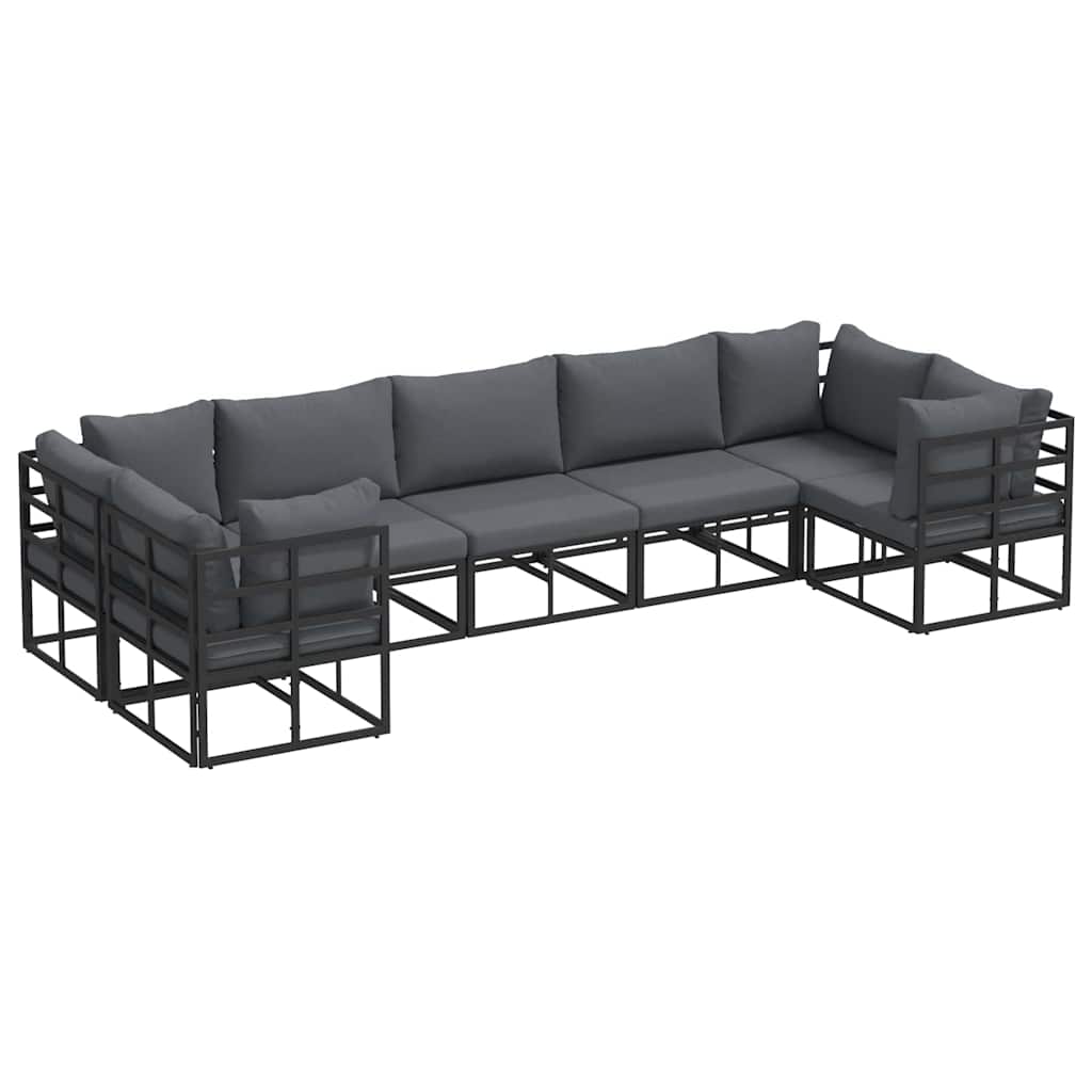 Gartensofa-set mit Kissen 7 pcs Schwarz Aluminium