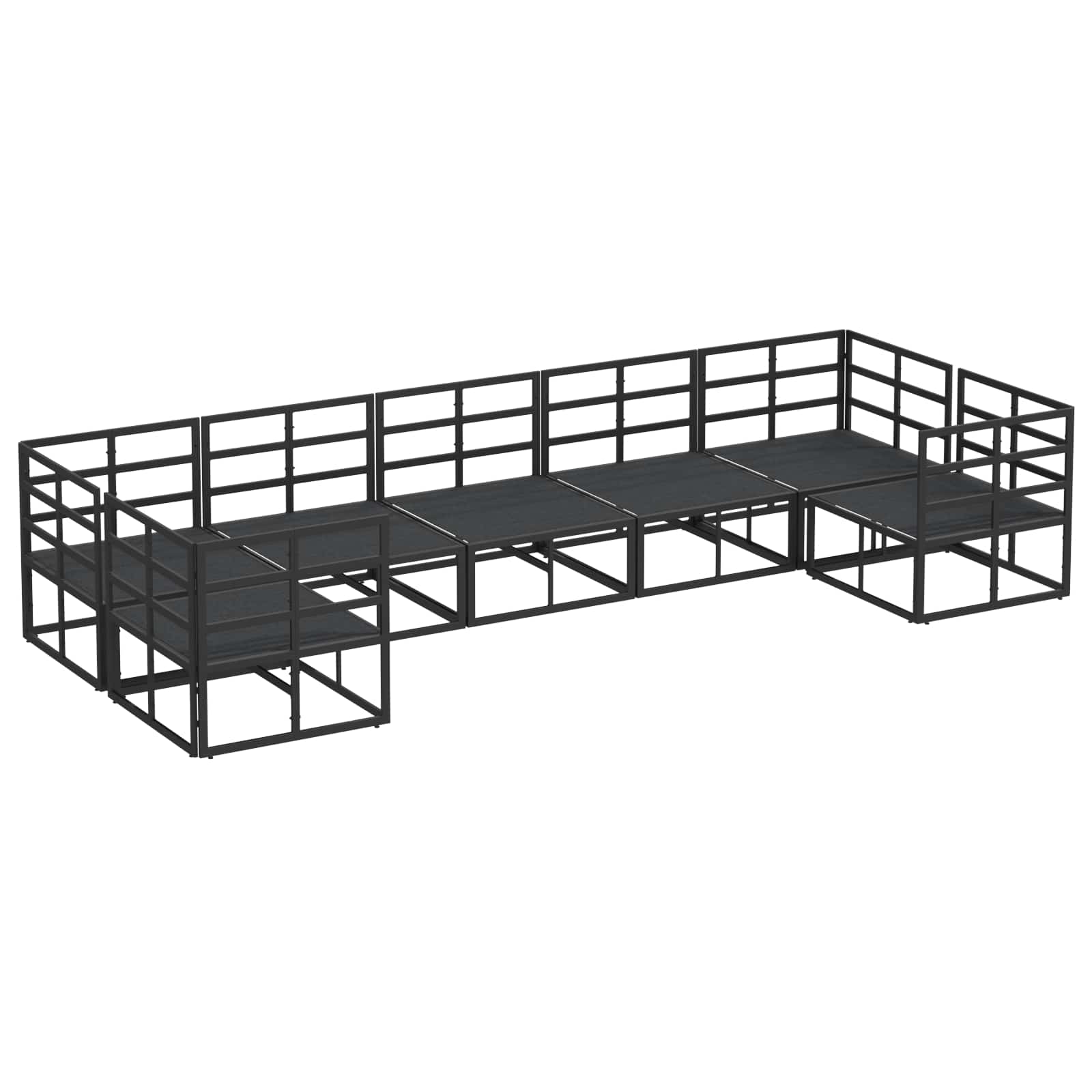 Gartensofa-set mit Kissen 7 pcs Schwarz Aluminium