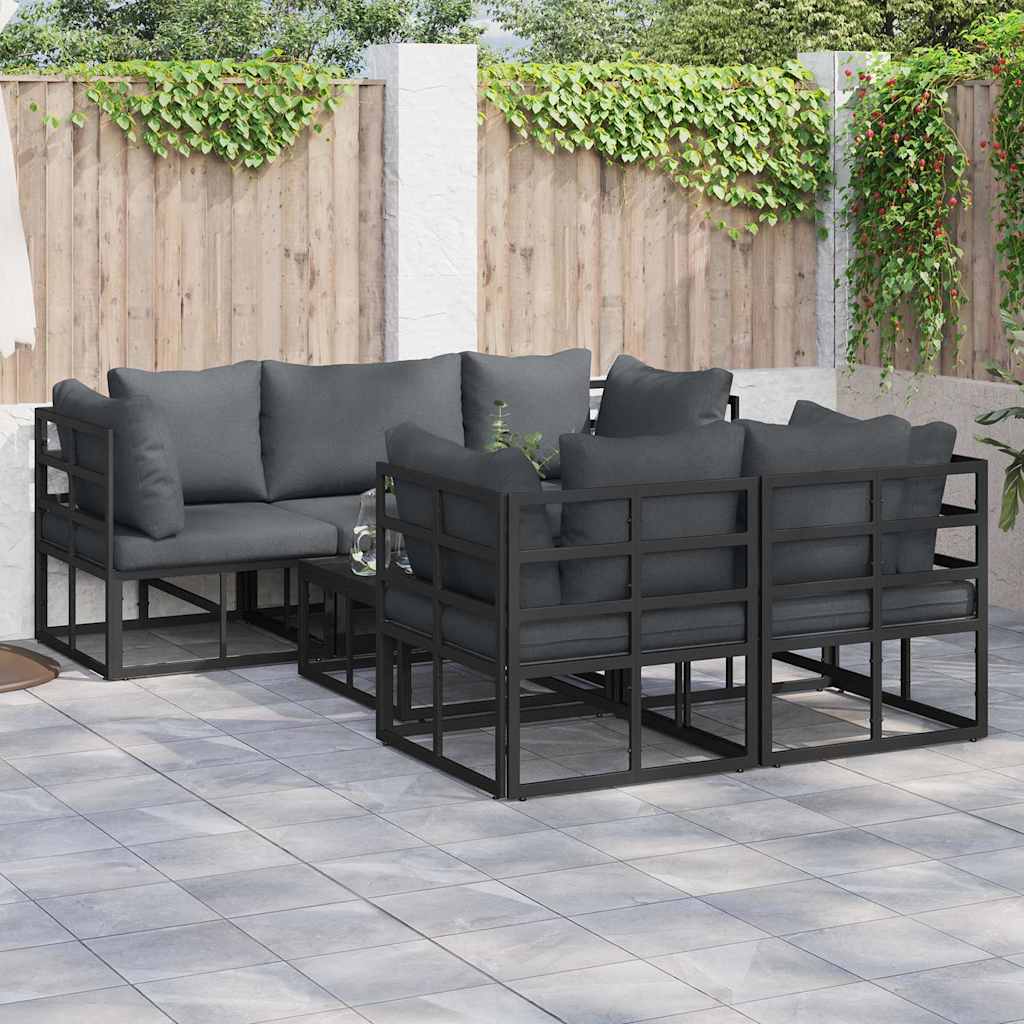 Gartensofa-set mit Kissen 6 pcs Schwarz Stahl