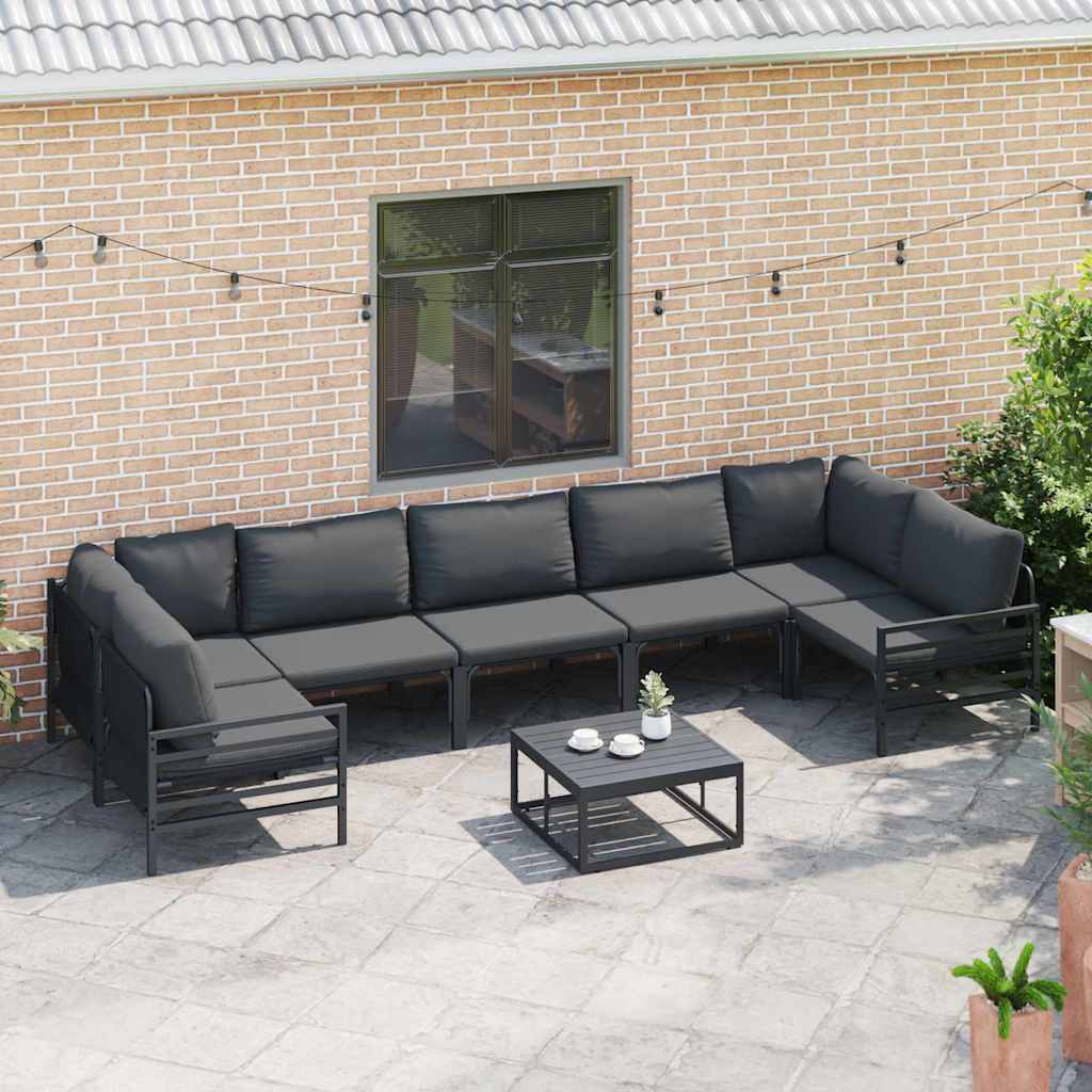 Gartensofa-set mit Kissen 7 pcs Schwarz Stahl