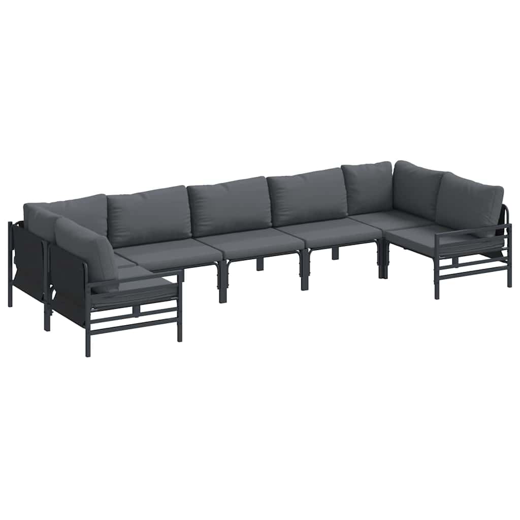 Gartensofa-set mit Kissen 7 pcs Schwarz Stahl