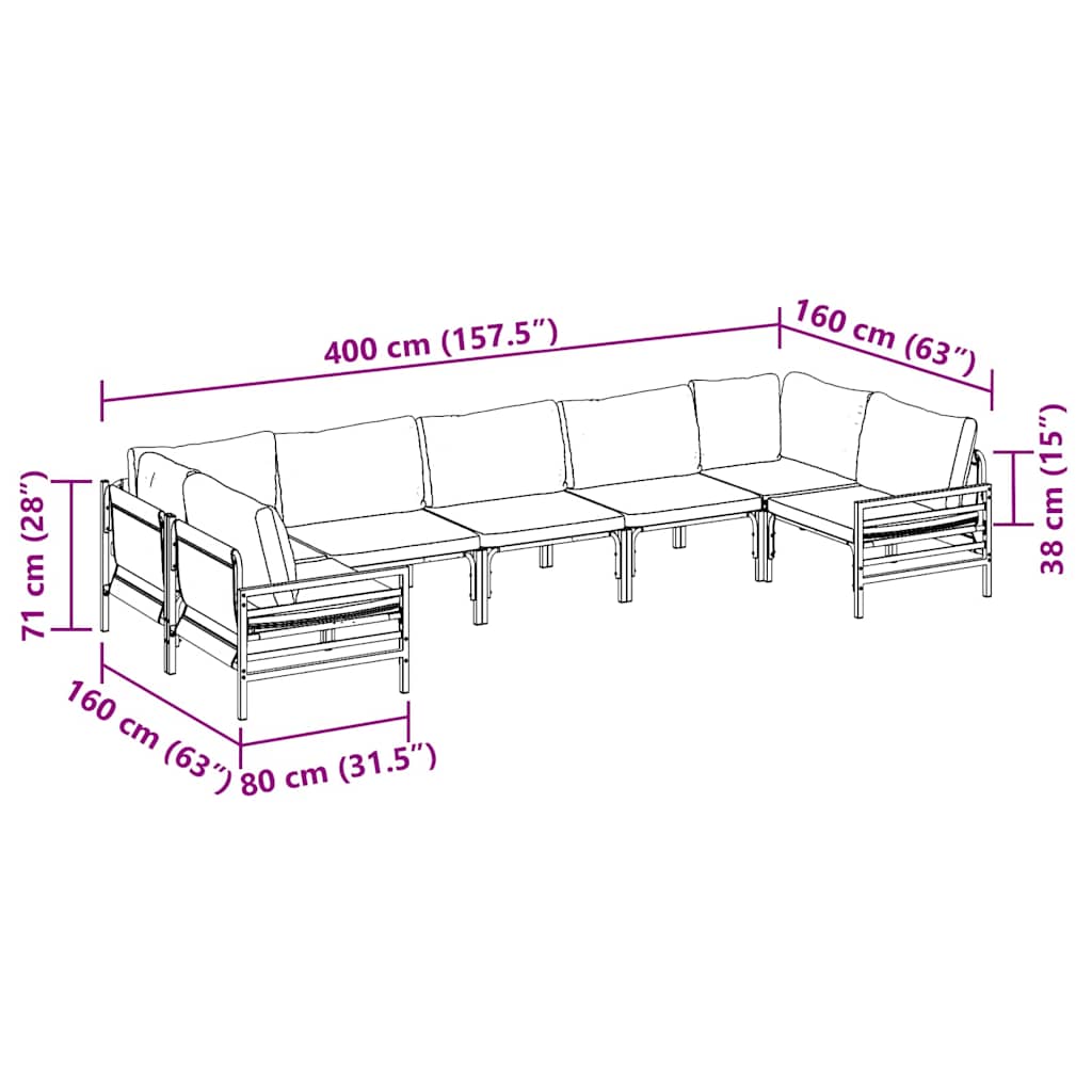 Gartensofa-set mit Kissen 7 pcs Schwarz Stahl