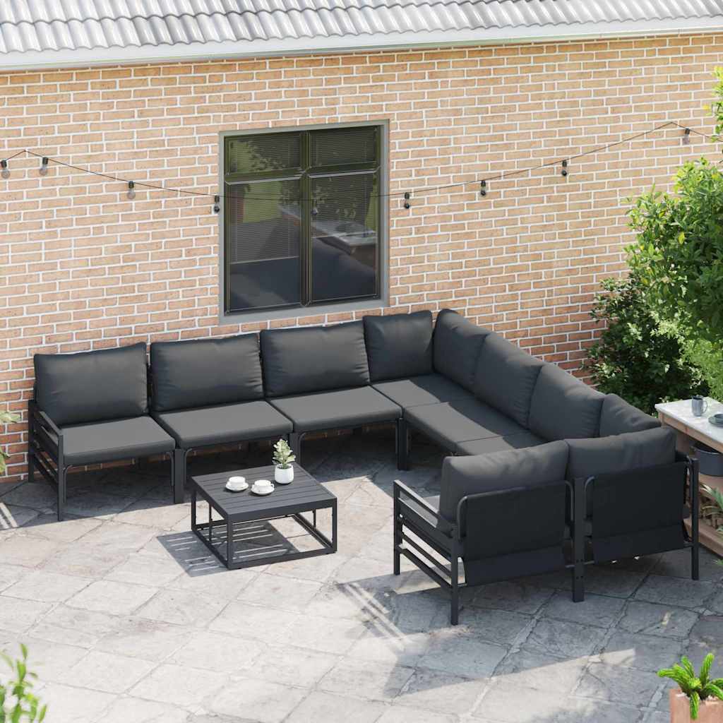 Gartensofa-set mit Kissen 8 pcs Schwarz Stahl