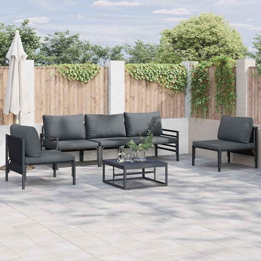 Gartensofa-set mit Kissen 6 pcs Schwarz Stahl
