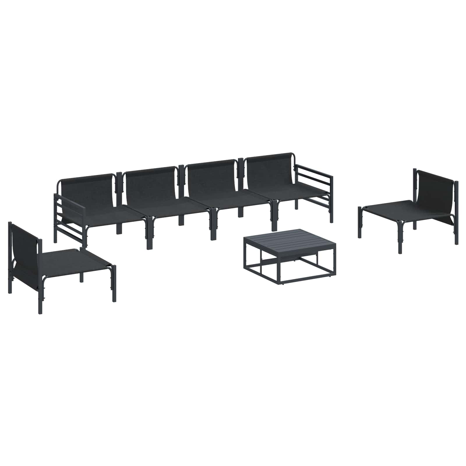 Gartensofa-set mit Kissen 7 pcs Schwarz Stahl