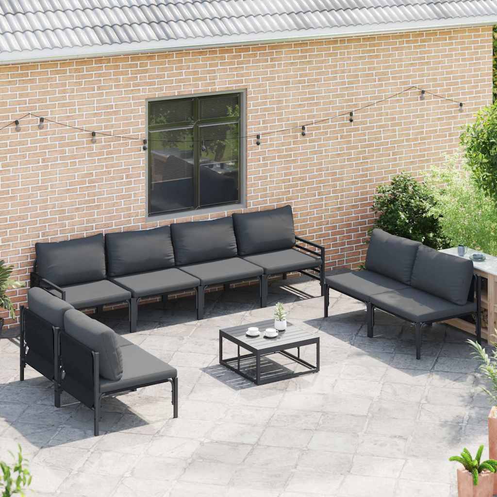 Gartensofa-set mit Kissen 9 pcs Schwarz Stahl