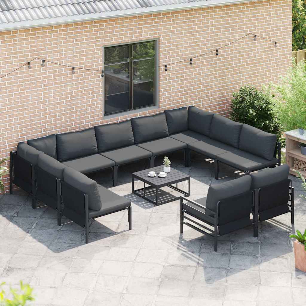 Gartensofa-set mit Kissen 11 pcs Schwarz Stahl
