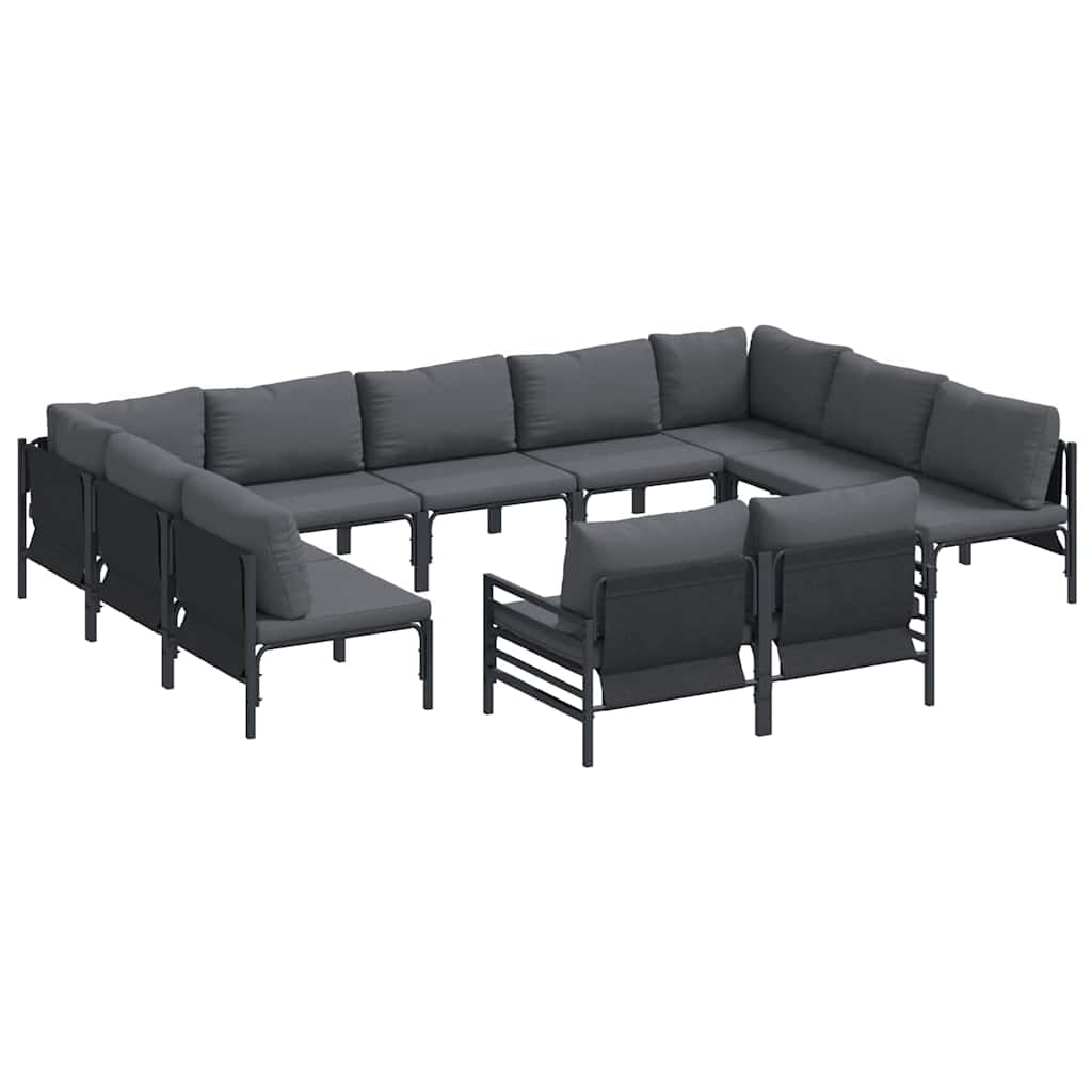 Gartensofa-set mit Kissen 11 pcs Schwarz Stahl