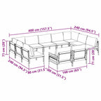 Gartensofa-set mit Kissen 11 pcs Schwarz Stahl