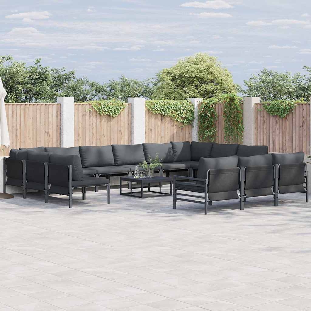Gartensofa-set mit Kissen 14 pcs Schwarz Stahl