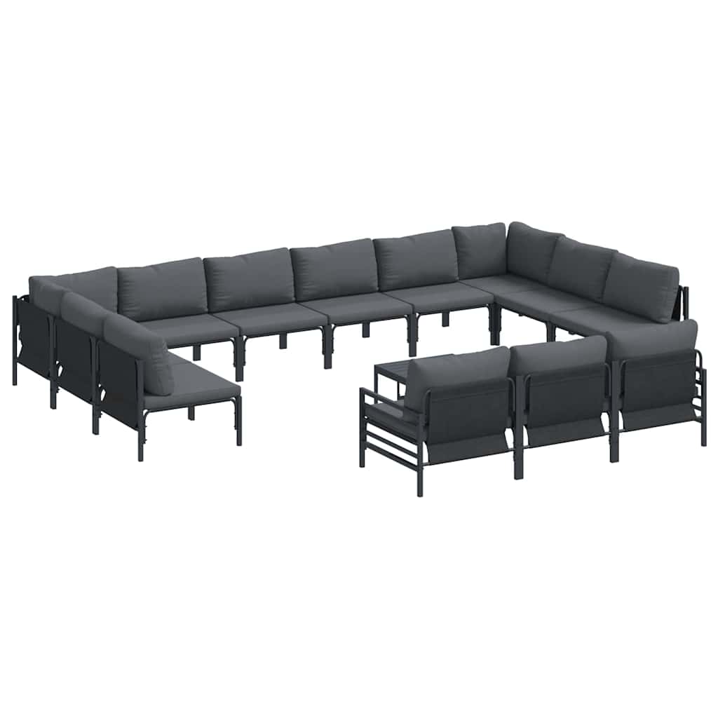 Gartensofa-set mit Kissen 14 pcs Schwarz Stahl