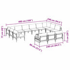Gartensofa-set mit Kissen 14 pcs Schwarz Stahl