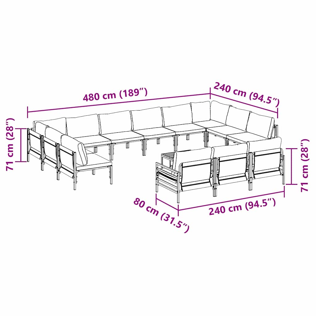 Gartensofa-set mit Kissen 14 pcs Schwarz Stahl