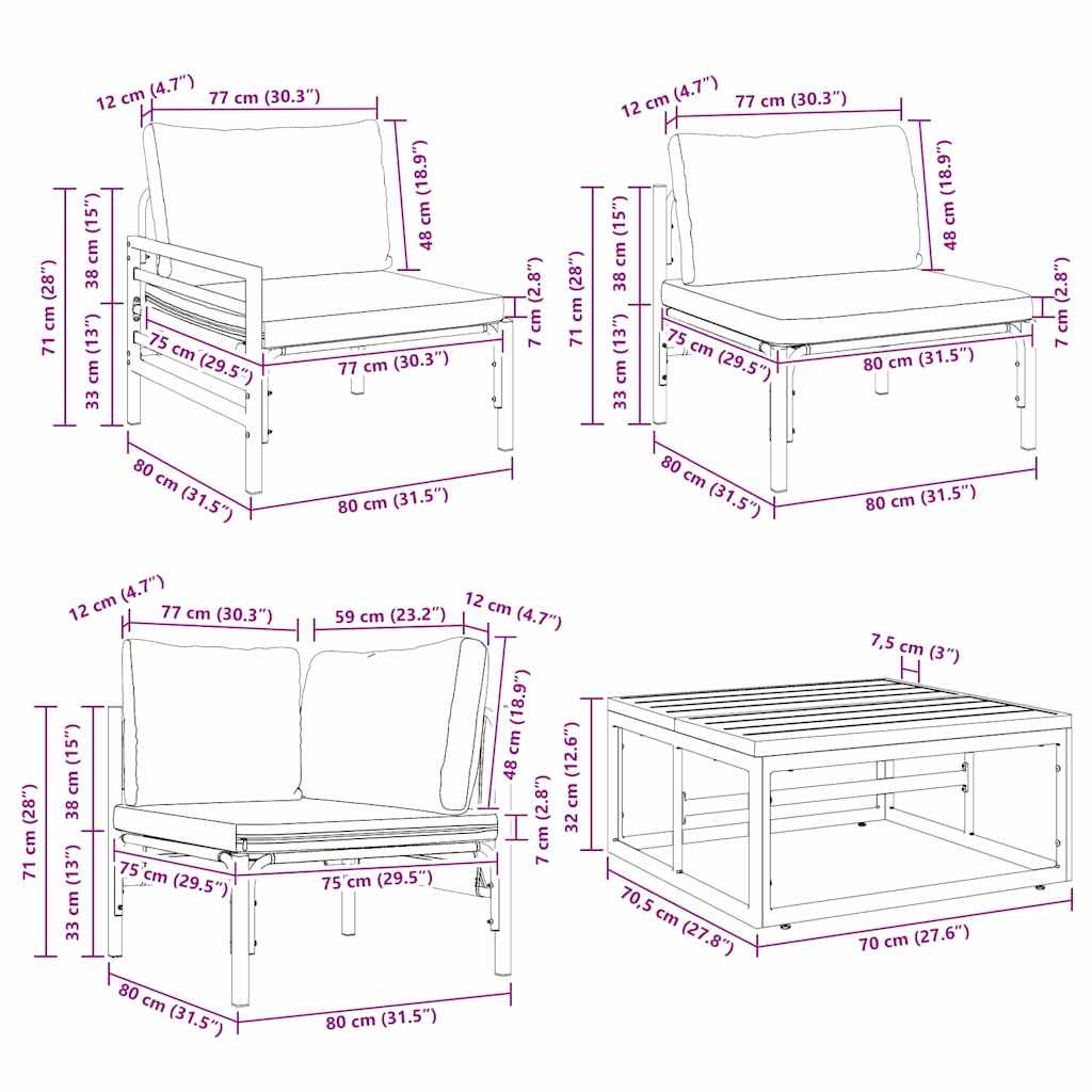 Gartensofa-set mit Kissen 14 pcs Schwarz Stahl