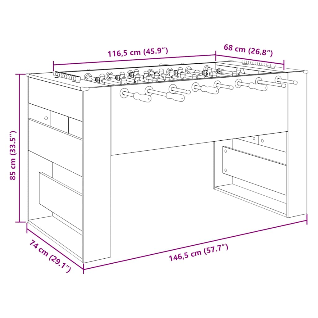 Tischfußballtisch Altholz 146,5 x 74 x 85 cm Holzwerkstoff