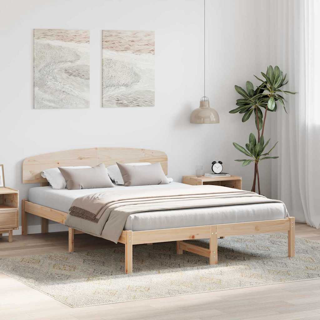 Bettrahmen mit Kopfteil Natur 160 x 200 cm Massives Kiefernholz