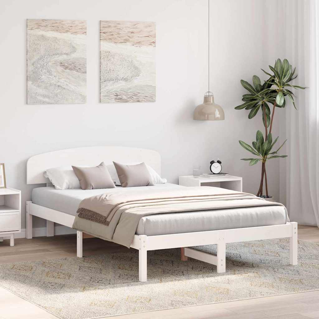 Bettrahmen mit Kopfteil Weiß 120 x 200 cm Massives Kiefernholz